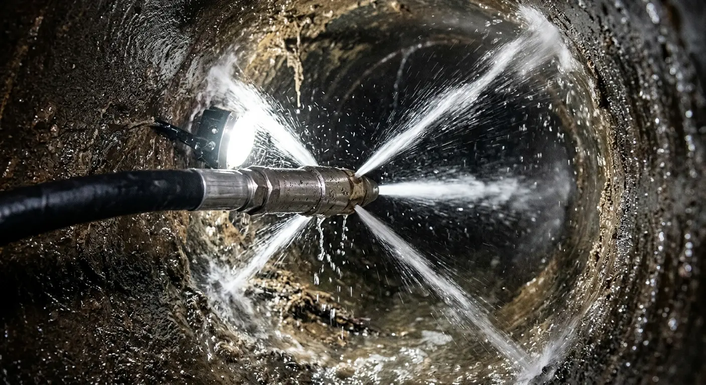 High-pressure hydro jetting nozzle cleaning sewer pipe for Sewer Line Relining in Pottsville